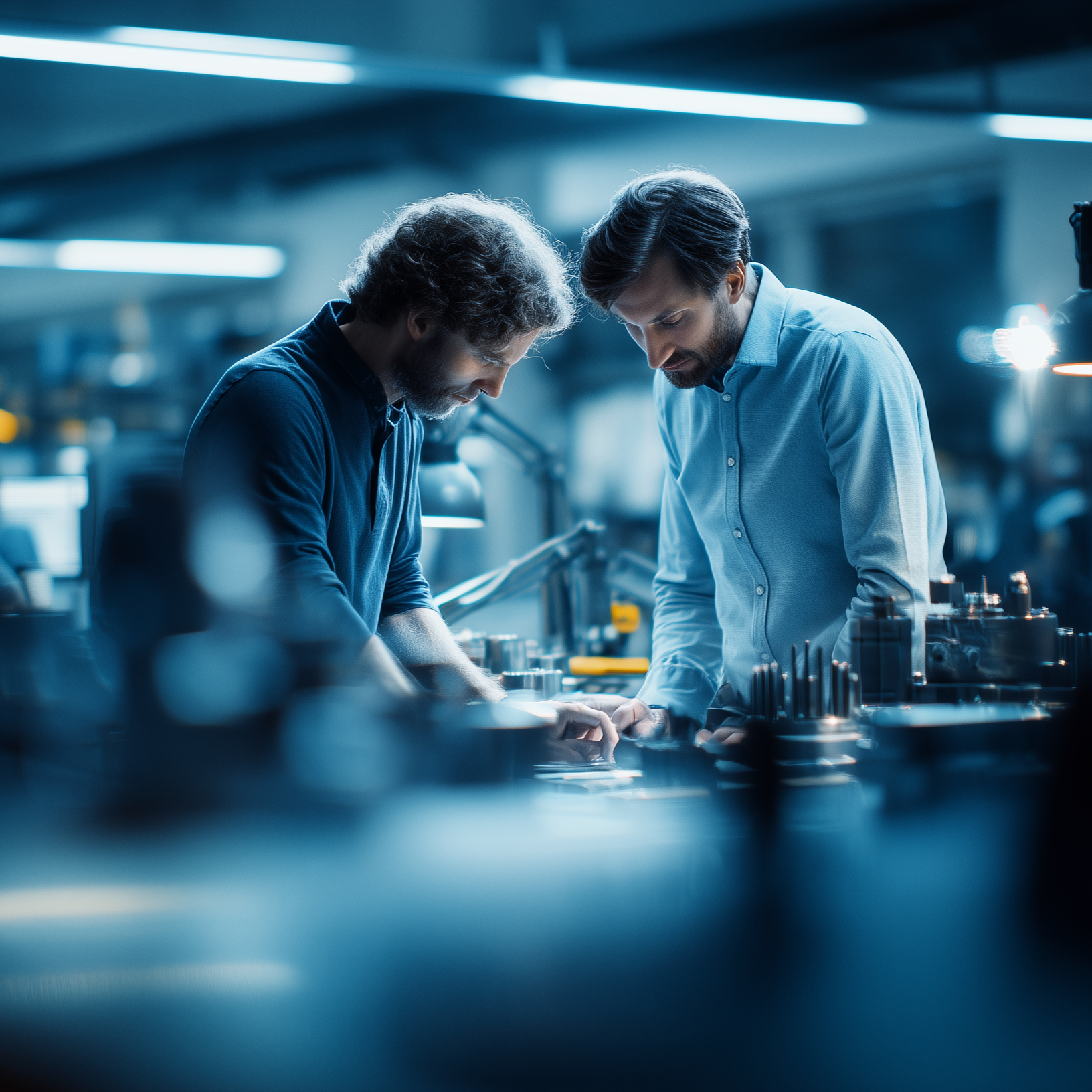 Two scientists working together on Oemeta coolant in a laboratory setting.