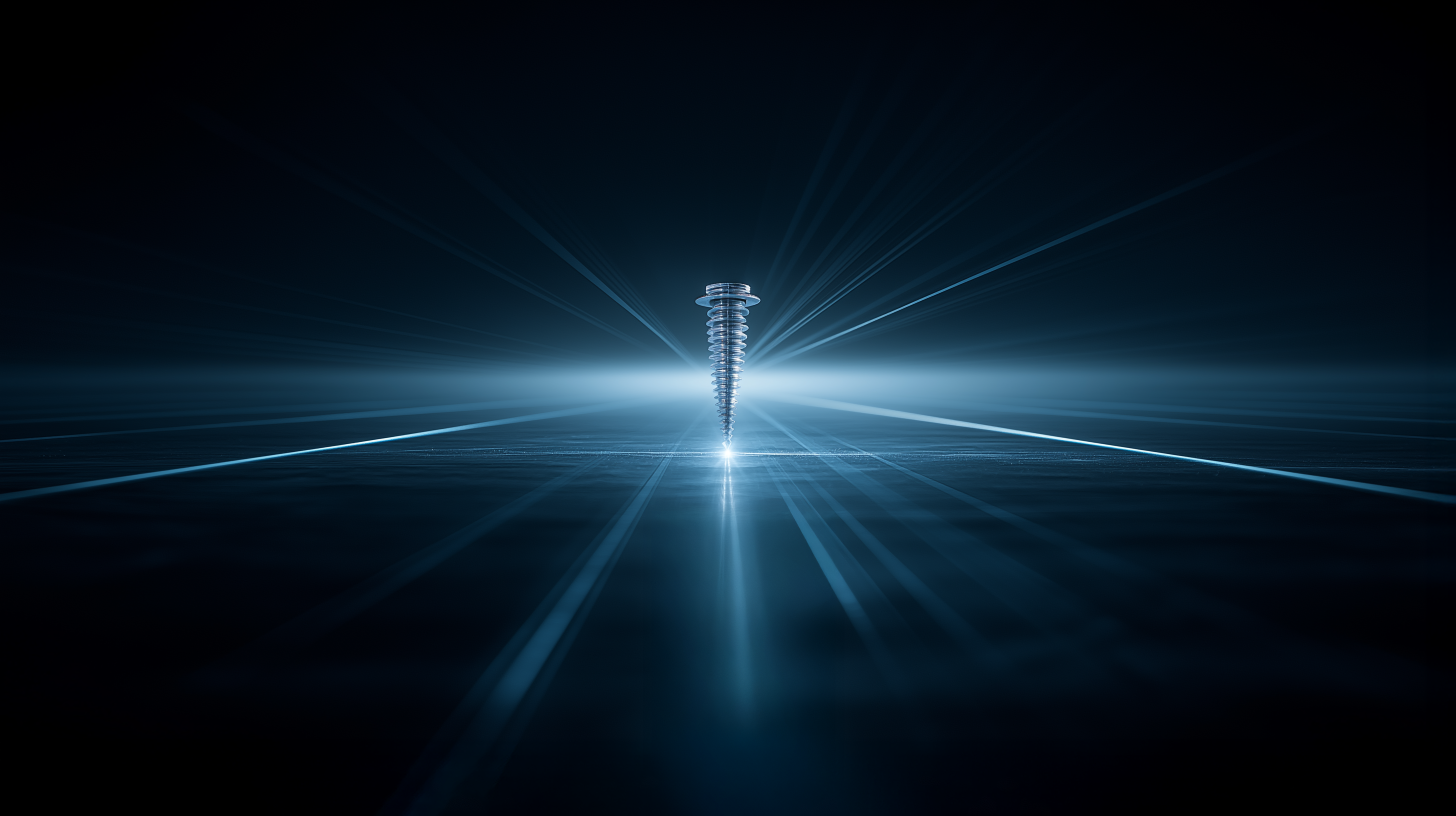 Futuristic blue light beam emerging from a central medical part on a dark background.